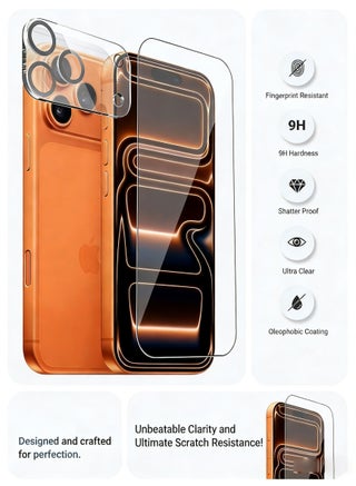 2+1 Apple iPhone 17 Pro Max Protective Set includes a metal camera lens protector [white] + a privacy tempered glass screen protector [9H hardness, 28° screen occupancy angle] + a high-definition screen protector [high light transmittance, smooth feel, shatterproof]. - view 4